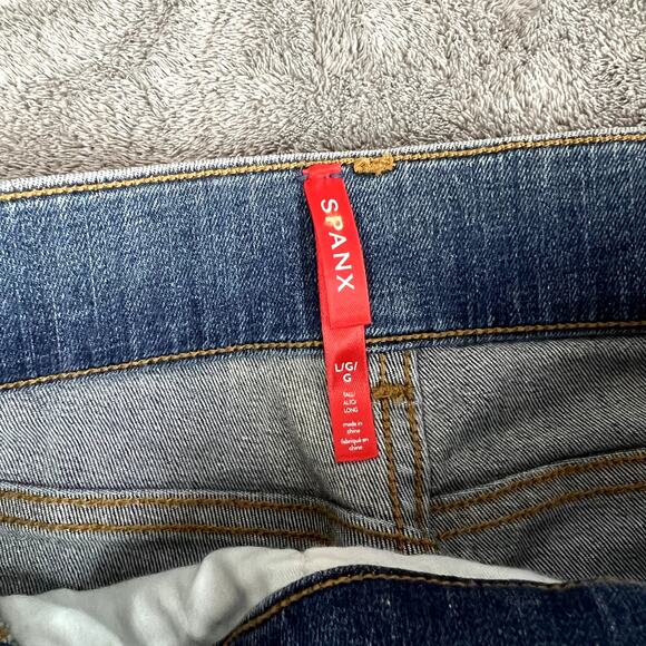 Spanx High Rise Straight Leg Jeans Womens L Stretch Denim Light Wash - Picture 3 of 8